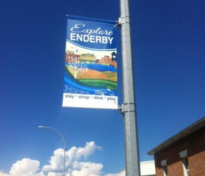 street banners along Highway 97 in Enderby BC